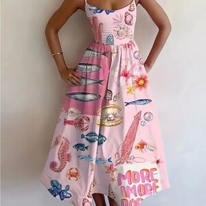 Pink Sea Life Print Sun Dress